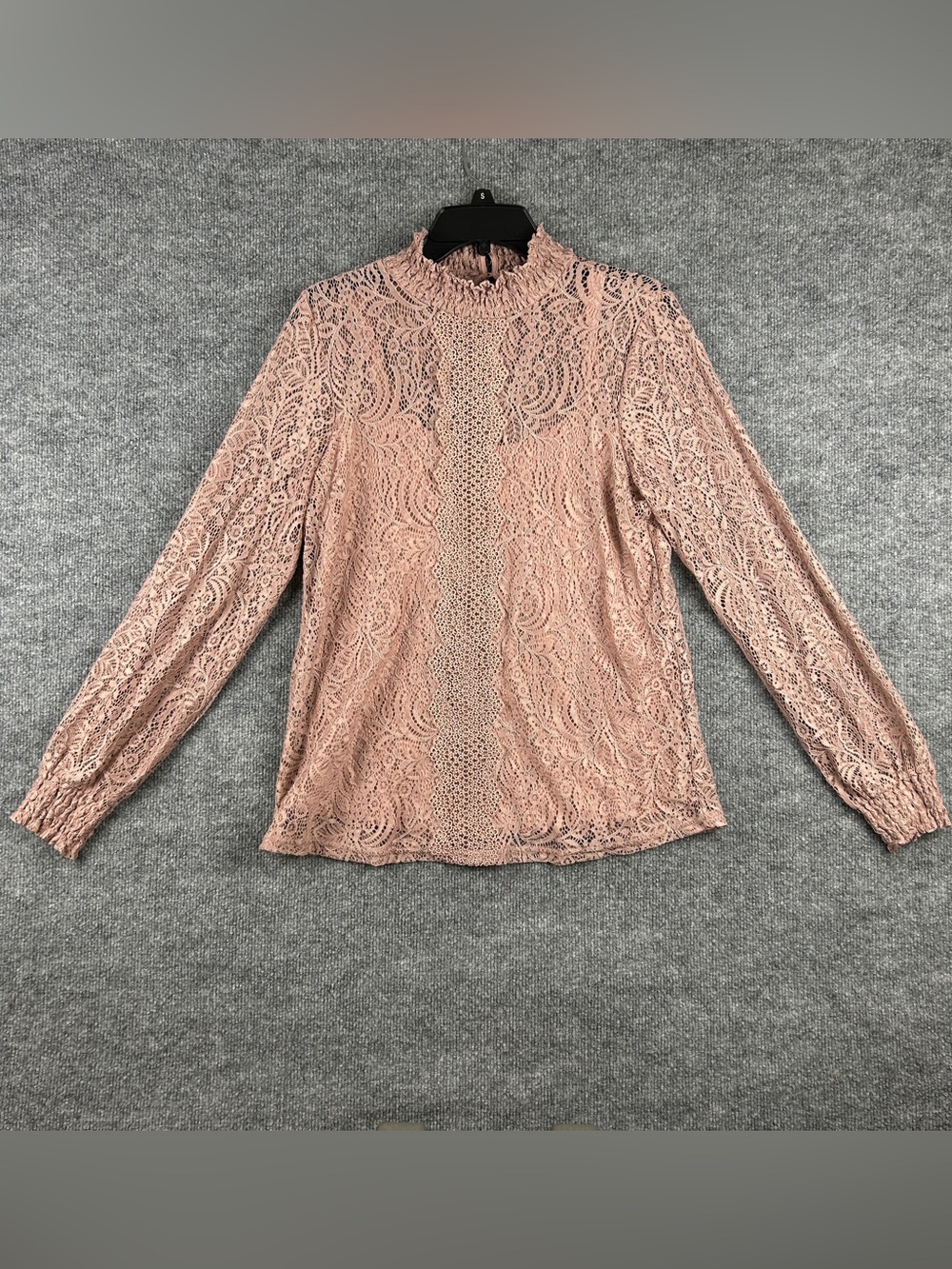 Cable & Gauge Mauve Dusty Rose Floral Lace Smocked Mock Neck Blouse Size L